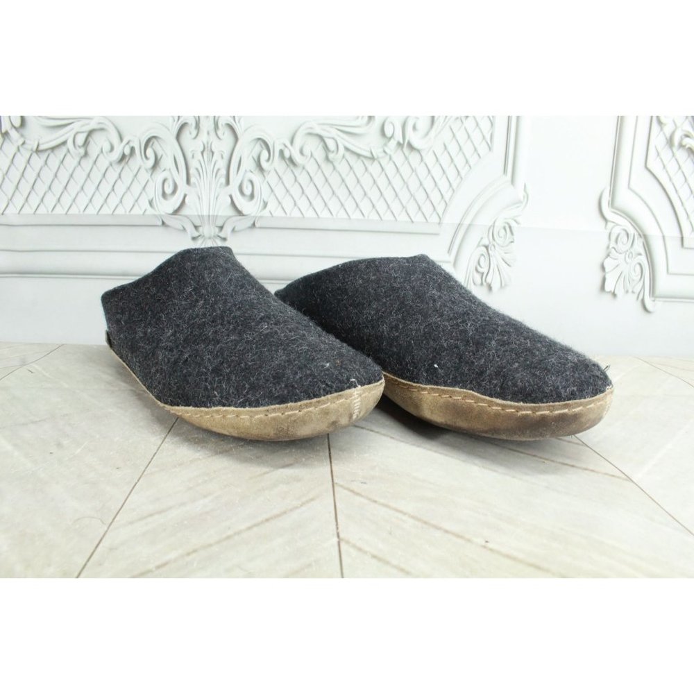 Glerups Charcoal Wool Indoor Leather Sole Slippers Shoe Size 8 - Picture 3 of 8